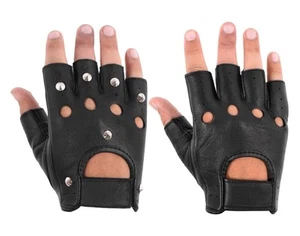 Guantes de cuero para conducir sin dedos para motociclista ciclismo forro térmico guantes con tachuelas - Imagen 1 de 12