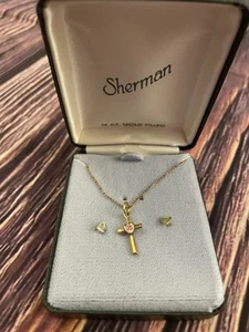 Pendientes y collar de colección rellenos de oro 14K corazón cruz de Sherman - Imagen 1 de 3