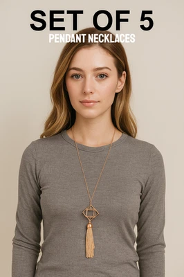 Geometric Tassel Pendant Necklace Gold Chain Target Style Set of 5 - Image 1 of 3