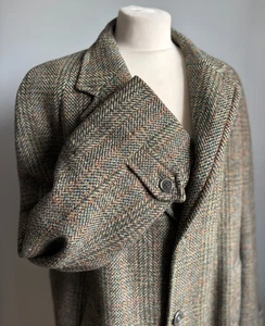 Vintage trench OVER COAT 44 46 100% pure new wool green orange tweed MAENSON - Picture 1 of 24