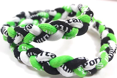 NOT JUST AN EMPTY BOX ATHLETIC GEAR Lime Green White Black 3 Rope Twist Titanium Sport Necklace Tornado Baseball