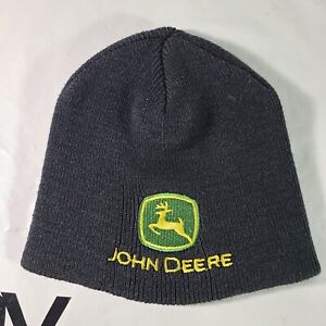 John Deere Knit Beanie One Size Black With Green Yellow Deer & John Deere Logo