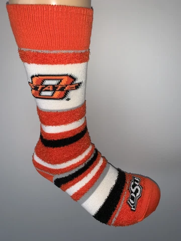 OKLAHOMA STATE COWBOYS COLLEGE JERSEY LOGO FUZZY WOMENS CREW WHITE SOCKS MEDIUM Cover