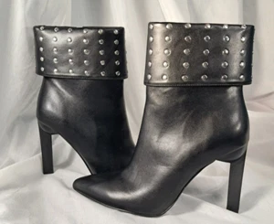 NEU Schwarz Nieten Stiletto Stiefel Geometrischer Absatz Größe 7,5 Kunstleder - Bild 1 von 13