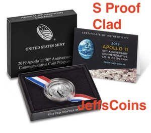 S Apollo 11 2019 50 aniversario vestido a prueba medio dólar moneda curva 19CE - Imagen 1 de 12