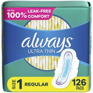 Always Ultra Thin Daytime Pads with Wings Size 1 Regular Unscented 42 Counts ... - Picture 1 of 8