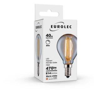 Eurolec P45 Clear Mini Globe E14 LED Clear Dimmable Light Bulb Pack - Picture 1 of 4
