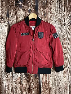 GAP Boys Kids Red DC Justice League JL Flight Bomber Puffer Jacket Size Medium M - Image 1 of 3