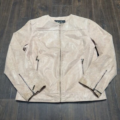 Terry Lewis Women’s Leather Jacket Snakeskin Nude Pink Vintage Full Zip Small - Image 1 of 4