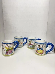 Enesco PAMELA PALMER AZUL Floral Café Té Taza JUEGO 4 1997 Conejito Cerdo Oveja - Imagen 1 de 12