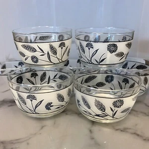 Vintage Libbey Glass MCM Silver Leaf Wheat Dessert Dish Bowls Set Of 7 - Picture 1 of 6
