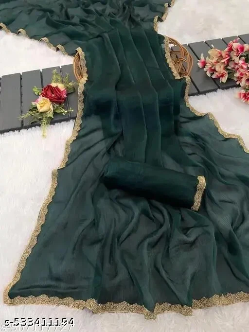 Chiffon Embellished Work Lace Border Two Tone Designer Saree - Image 1 of 1