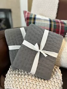 Pottery Barn Pick Stitch Cotton/Linen Standard Shams W/ Ties S/2 Flagstone READ! - Picture 1 of 13
