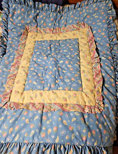 Lambs & Ivy Floral Paisley Crib Quilt Comforter Baby Nursery Blue Yellow Shabby