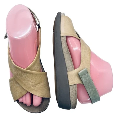 Bussola Leather Sandals Size 37 / 6.5 Cream CrissCross Adjustable Comfort Shoes - Image 1 of 4