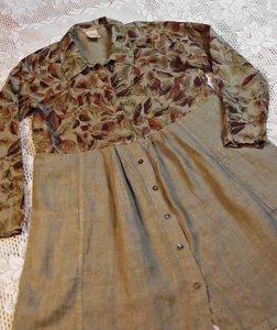 Vintage Tom Tom of California Damen 100 % Leinen Blatt Cheryl Kleid olivgrün Sm USA - Bild 1 von 10