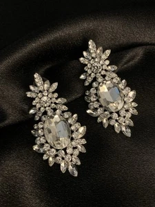 Sparkly Cubic Zirconia Chandelier Statement Dangle Drop Earrings Wedding Bridal - Picture 1 of 5