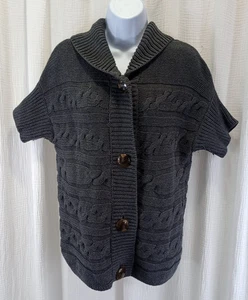 Talbots Pullover Damen Gr. L grau Strick Baumwolle Kurzarm Knopf Akzent - Bild 1 von 10