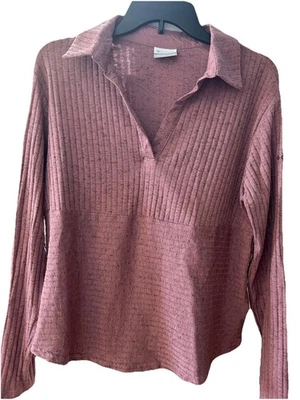 Columbia Women’s Top Collar Long Sleeve V neck Pull Over Cotton Blend Shirt SZ M - Image 1 of 4