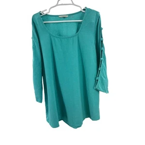 Camicetta tunica manica 3/4 taglio teal morbidi dintorni L cotone casual vacanza - Foto 1 di 12