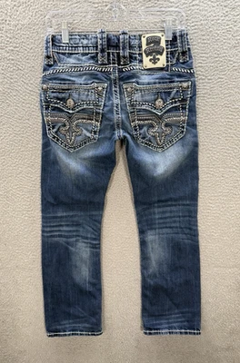 Pantalones de mezclilla Rock Revival para hombre 28x28 azul Rhays bota desgastados punto grueso Rockabilly Foto 1 de 4