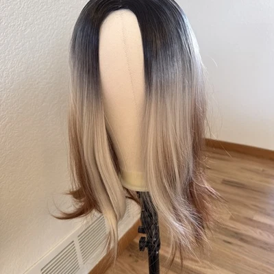 Lace Cut  Drk Roots Light Blond Auburn Tips  Lace Front Wig Standard  20”Wavy 76 - Image 1 of 4