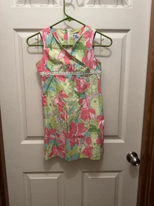 Girls Lilly Pulitzer Shift Dress Pink Green Toucans Flowers Sundress Size 8 - Picture 1 of 6