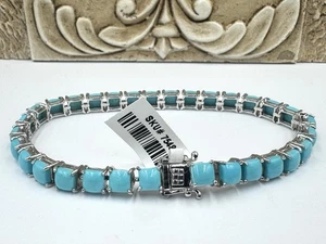 D Joy 925 Cushion Sleeping Beauty Turquoise Sterling Silver Tennis bracelet 8” - Picture 1 of 5