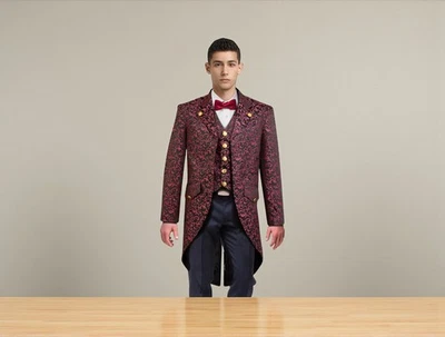 Handmade Men Steampunk Tailcoat Gothic Brocade Coat  Custom Victorian Gothic - Image 1 of 4