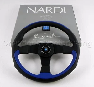 Nardi Steering Wheel Leader 350 mm Black Leather and Blue Leather - Black Spokes - Picture 1 of 9