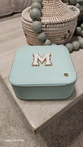 Stoney Clover Lane Travel Jewelry Case Green Mint Zip Gold Pouch Bag Letter M - Picture 1 of 12