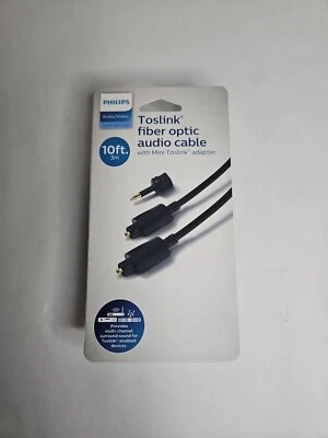 Cable de fibra óptica digital Toslink Philips 10' con mini adaptador - negro Foto 1 de 4