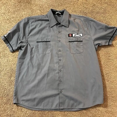 Jim Beam Button Up Men's Shirt Medium Grey Black Trim Bowling Mechanics Style - Image 1 of 4