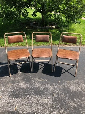 MCM DE COLECCIÓN Lote de 3 Sillas Plegables Acolchadas de Metal COSCO Asientos Marrón Beige Tostado Foto 1 de 4