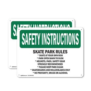 (2 Pack) Skate Park Rules Skate At Your Own Risk OSHA Safety Instructions Sign - Picture 1 of 21