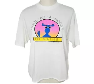 Camiseta vintage 1986 cosida única fresca como un alce en Maine Hanes 50 50 talla L - Imagen 1 de 11