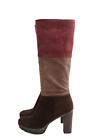 Brown Pink Suede Round Toe Platform Knee High Boots Size 39