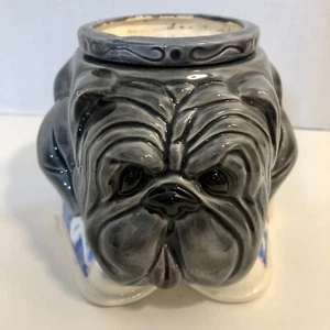 Vtg Gray English Bulldog Planter Blue Sneaker Tongue Succulents Insert Signed - Picture 1 of 8