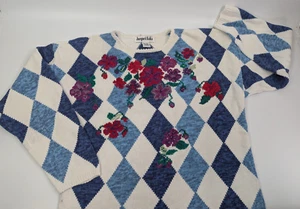 Vintage Jacque & KoKo Floral Diamond Argyle L/S Sweater Size 14/16 Ramie/Cotton - Picture 1 of 12