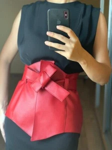 Genuine Leather peplum Belt Red Wide Belt Women buckle party gothic punk retro - Picture 1 of 2
