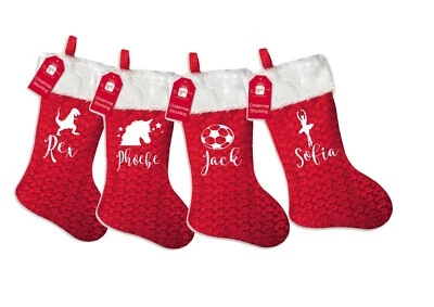 PRETTY LITTLE CUSTOMS Personalised Kids Christmas stocking - family set - dinosaur, unicorn, football