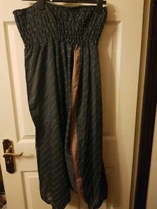 INDIAN SILK Harems Trousers Silk Grey Patterned SIZE L - Picture 1 of 7