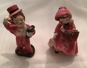 Vintage Mid Century Ceramic Pink Boy & Girl Figurine Pair - Picture 1 of 8