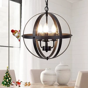 Vintage Pendant Hanging Light Ceiling Chandelier Lamp with Metal Spherical Shade - Picture 1 of 6