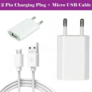 European USB plug Euro Europe CE EU 2 Pin 1A Fast Micro Usb Charger Cable White - Picture 1 of 15