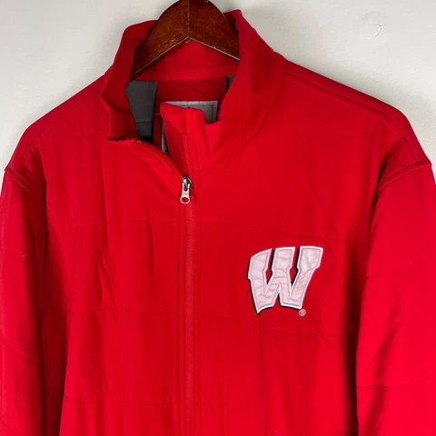 Wisconsin Badgers Jacket Mens Large Red Full Zip Pockets Warm Quilted 58 Sports Cover
