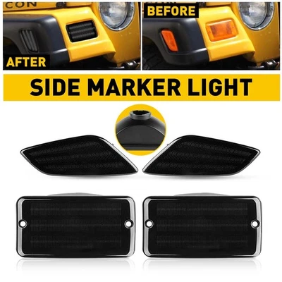 4X Capa de Luz LED Marcador Lateral Fumê para 1997-2006 Jeep Wrangler TJ Acessórios - Imagem 1 de 4