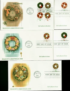 32c Weihnachtskränze FDC 5er Set Fleetwood selbstklebend Ausgabe 15.10.1998 - Bild 1 von 2