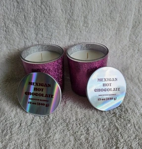New Room Essential Lidded Glitter MEXICAN HOT CHOCOLATE Jar Candle 12oz set of 2 - Picture 1 of 9