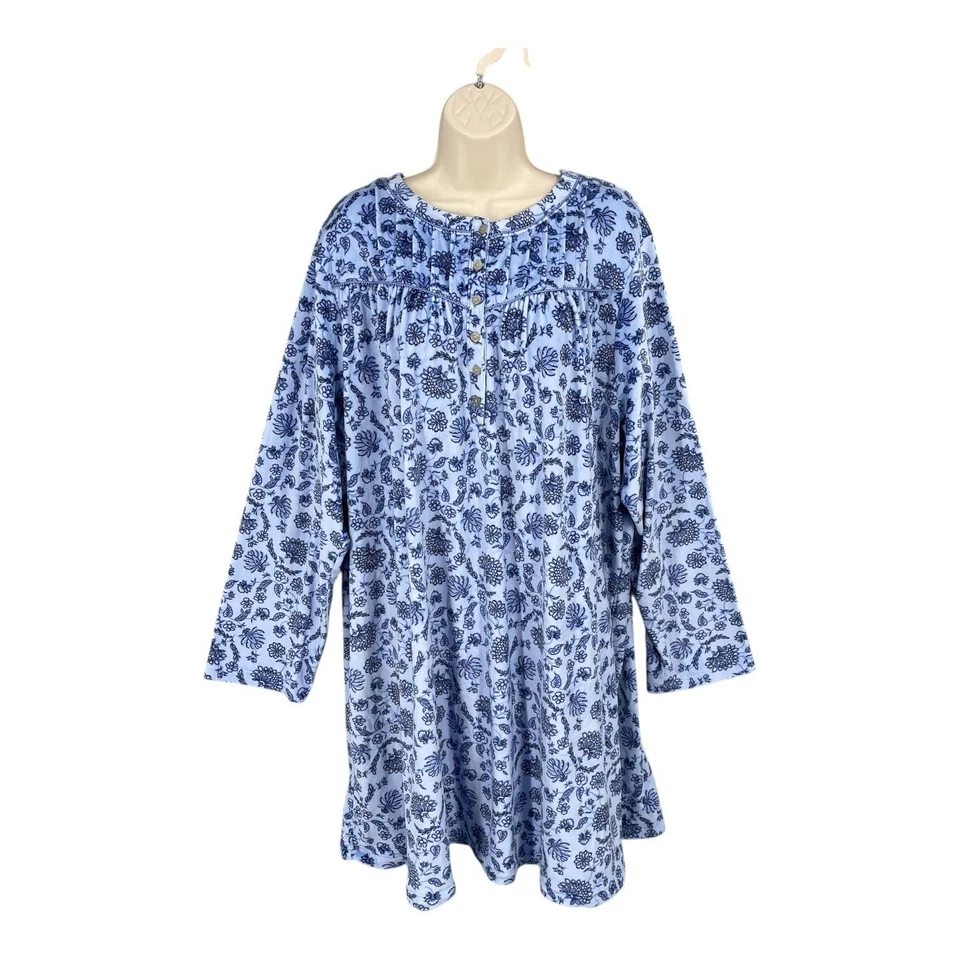 Camisón Colección Aria Mujer Floral Terciopelo Acogedor Henley Prendas para Dormir Talla 3X Azul Foto 1 de 4